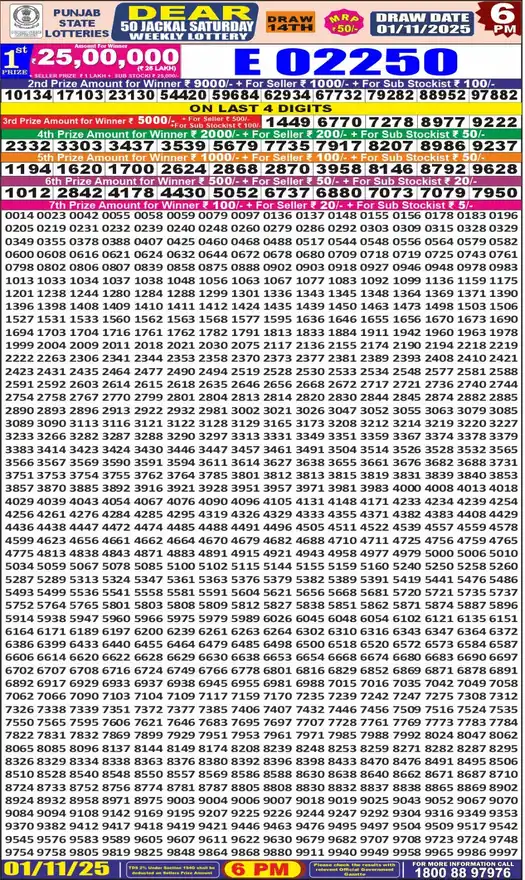 Punjab State Dear 50 Jackal Saturday lottery result 01.11.2025
